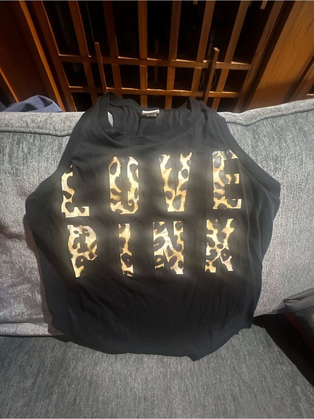PINK Victoria's Secret Black Tank with Gold Leopard 'LOVE PINK' Graphic